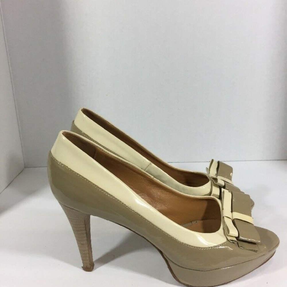 Melin Made in Italy Brown Creme Peep Toe  Leather - Picture 3 of 8